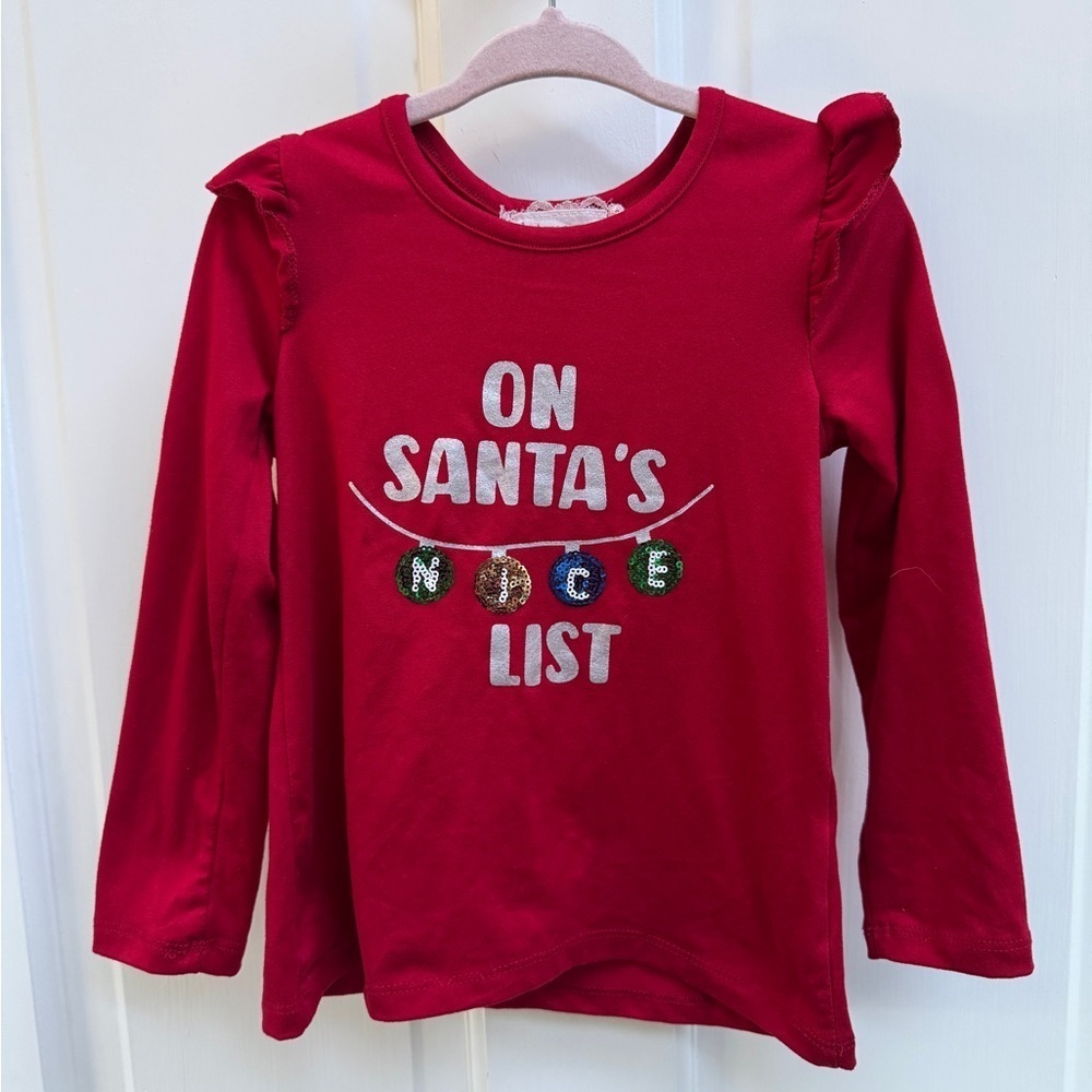 Btween 2T Red Girls On Santa’s Nice List Long Sleeve Christmas Blouse Top